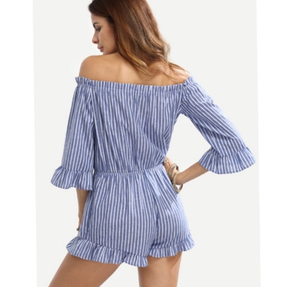 New! Blue & white striped romper - Picture 3 of 7